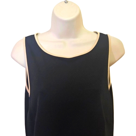 Ann Taylor Sleeveless Black with Beige Trim Midi Dress, Size 6 - Picture 4 of 15